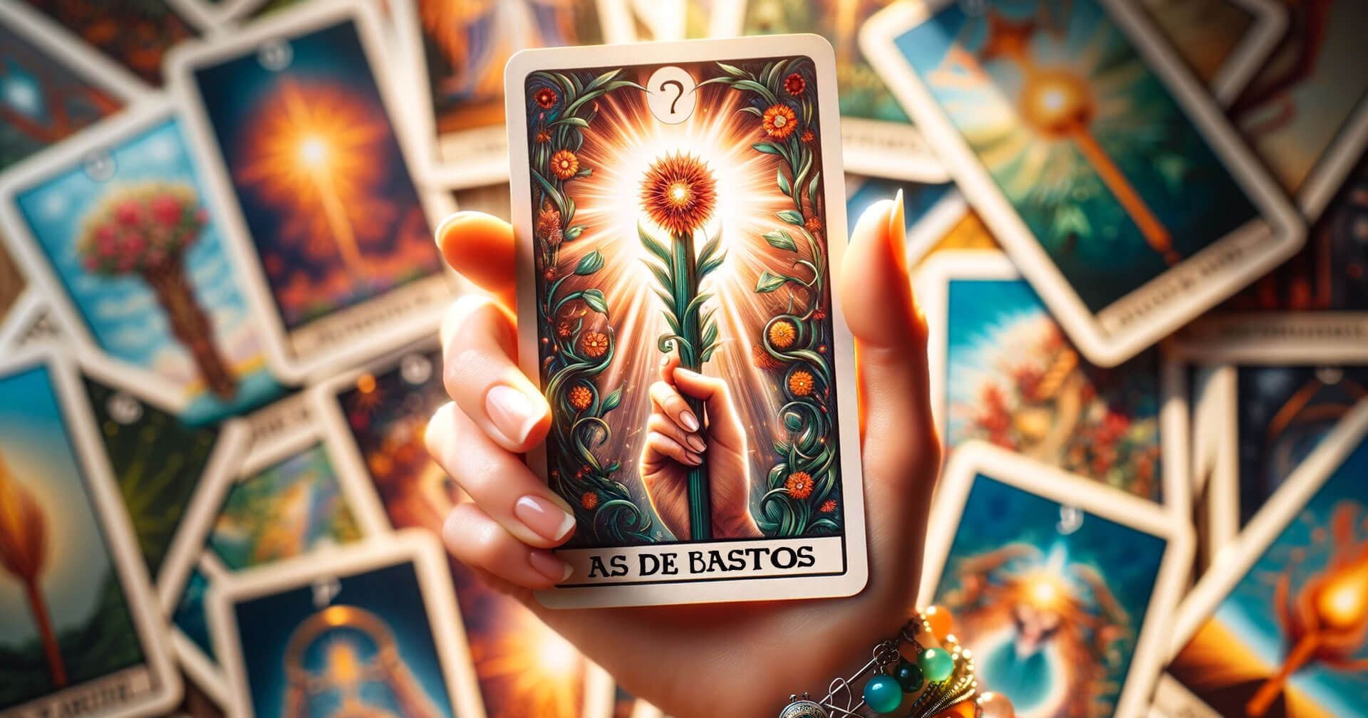 Descubre el Misterioso Significado del As de Bastos en el Tarot 1 Una mano sosteniendo una carta del tarot de As de Bastos.