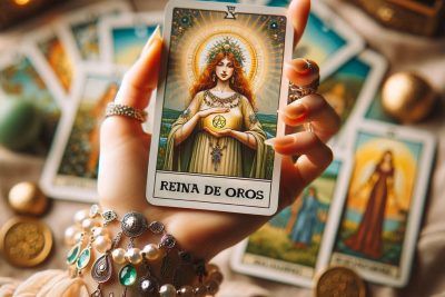 Descubre el Profundo Significado de la Reina de Oros en el Tarot 20 Una mano mostrando la carta del tarot "Reina de Oros".
