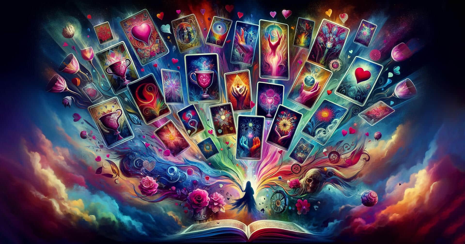 Significado Tarot: Tu guía esencial en el mundo del tarot. 73 Un libro abierto con una gran cantidad de cartas del tarot, cada una de las cuales tiene un significado importante.