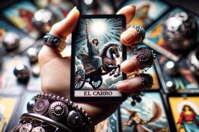 Dominando el Simbolismo de El Carro en el Tarot: Significados y Guías 4 Una mano sosteniendo una carta del tarot, El Carro.