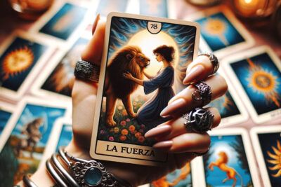 Dominando el Simbolismo de La Fuerza en el Tarot: Un Análisis Profundo 7 Una mano sosteniendo una carta del tarot con La Fuerza.