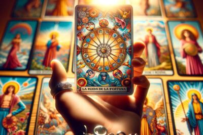Girando con La Rueda de la Fortuna en el Tarot: Descifrando su Significado 6 Una mano sosteniendo una baraja de cartas del tarot La Rueda de la Fortuna.