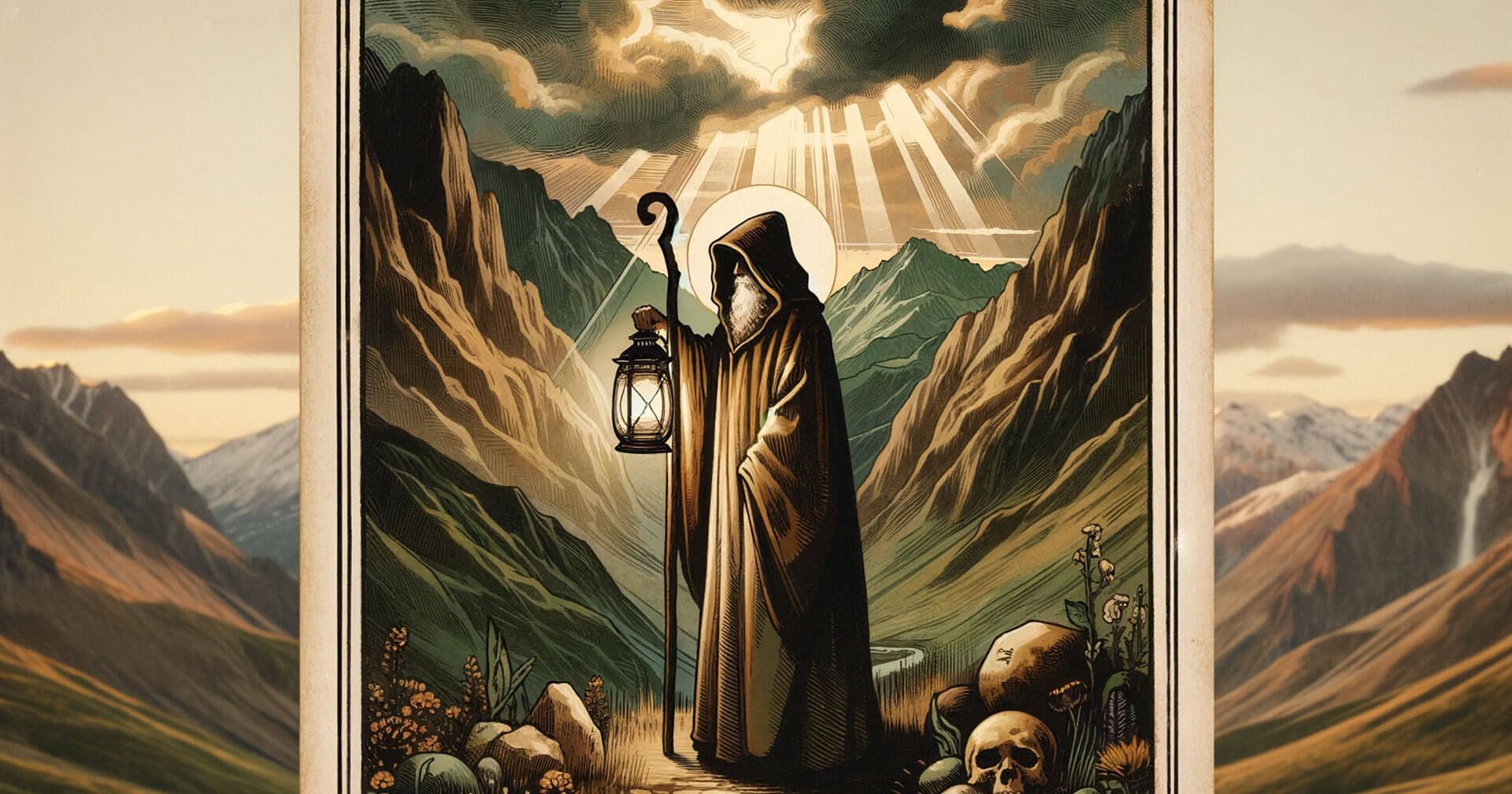 La Sabiduría Oculta de El Ermitaño en el Tarot: Un Viaje de Descubrimiento 2 Carta del tarot de El Ermitaño con la imagen de un hombre sujetando un farol.