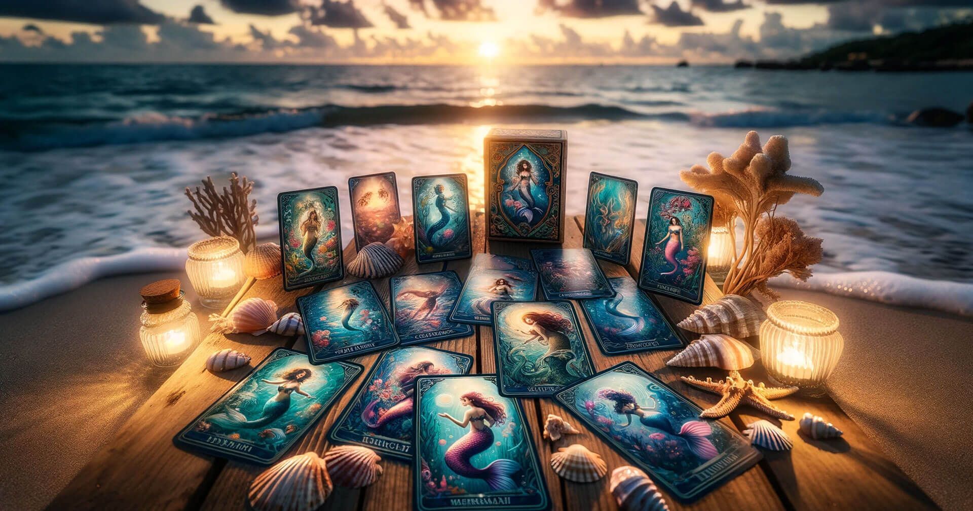Tarot de la Sirena: Significado, Interpretación y Uso 1 Cartas del Tarot de la Sirena en la playa.