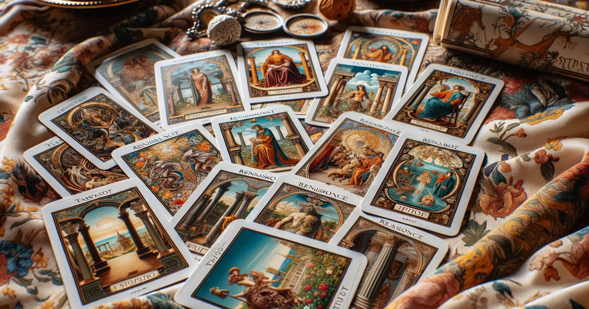 Tarot del Renacimiento: Historia, Significado y Uso 1 Cartas del Tarot del Renacimiento elegantemente dispuestas sobre una mesa.