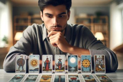El Poder del Tarot en la Toma de Decisiones: Guía Completa 58 Un hombre que utiliza las cartas del tarot para tomar decisiones se sienta a una mesa.