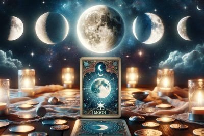 Tarot y Ciclos Lunares: Significados y Conexiones Astrologicas 61 Una carta de tarot con fases lunares.