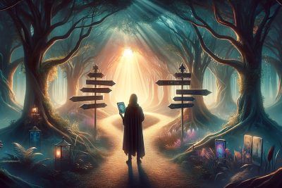 Tarot y el Viaje del Héroe Espiritual: Descubre tu Camino Interior 69 Una imagen de una persona en un viaje espiritual caminando por un bosque.