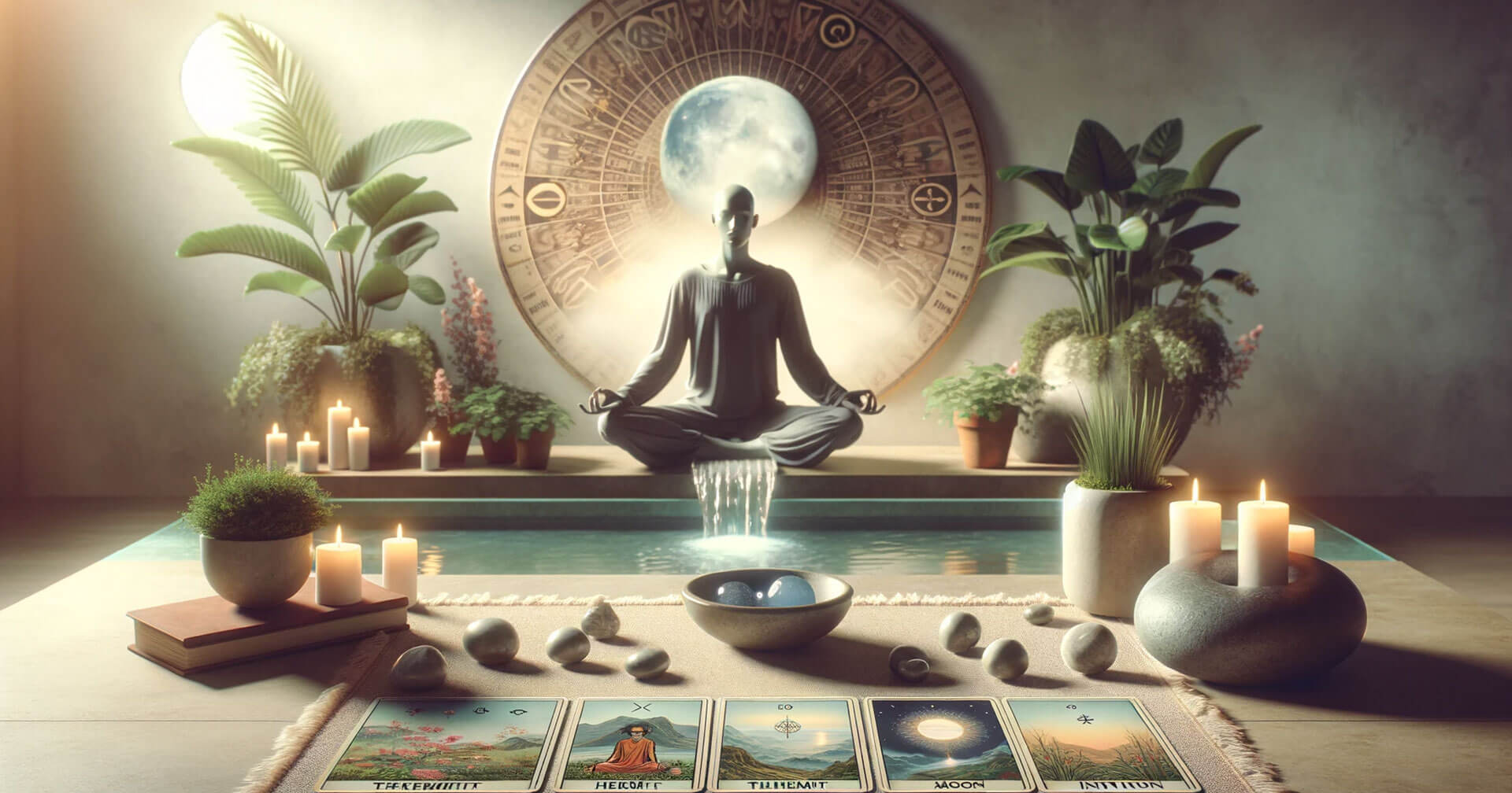 Cómo Potenciar Tu Desarrollo Espiritual: Tarot y Meditación 1 Una habitación con velas y cartas de tarot, ideal para la meditación con enfoque en el tarot.