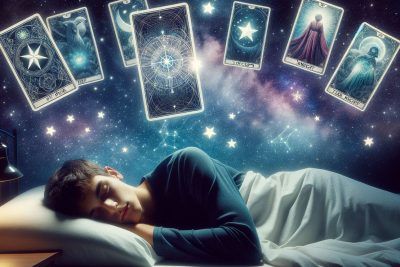 El Vínculo entre el Tarot y los Sueños: Significados y Revelaciones 51 Un hombre durmiendo en la cama con cartas de tarot frente a él.