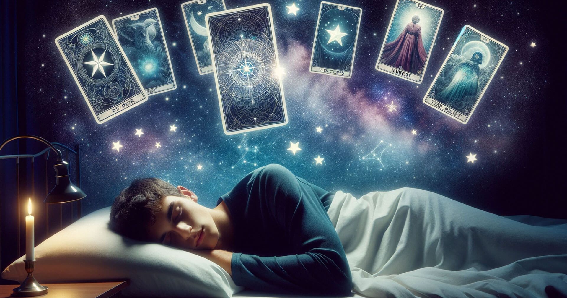 El Vínculo entre el Tarot y los Sueños: Significados y Revelaciones 1 Un hombre durmiendo en la cama con cartas de tarot frente a él.