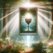 Una imagen de una carta del tarot del Palo de Copas en un bosque.