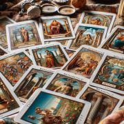 Cartas del Tarot del Renacimiento elegantemente dispuestas sobre una mesa.